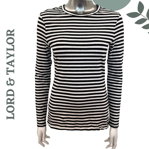 Lord & Taylor Organic Cotton Striped Long Sleeve Top White Navy Size XS - Picture 1 of 6